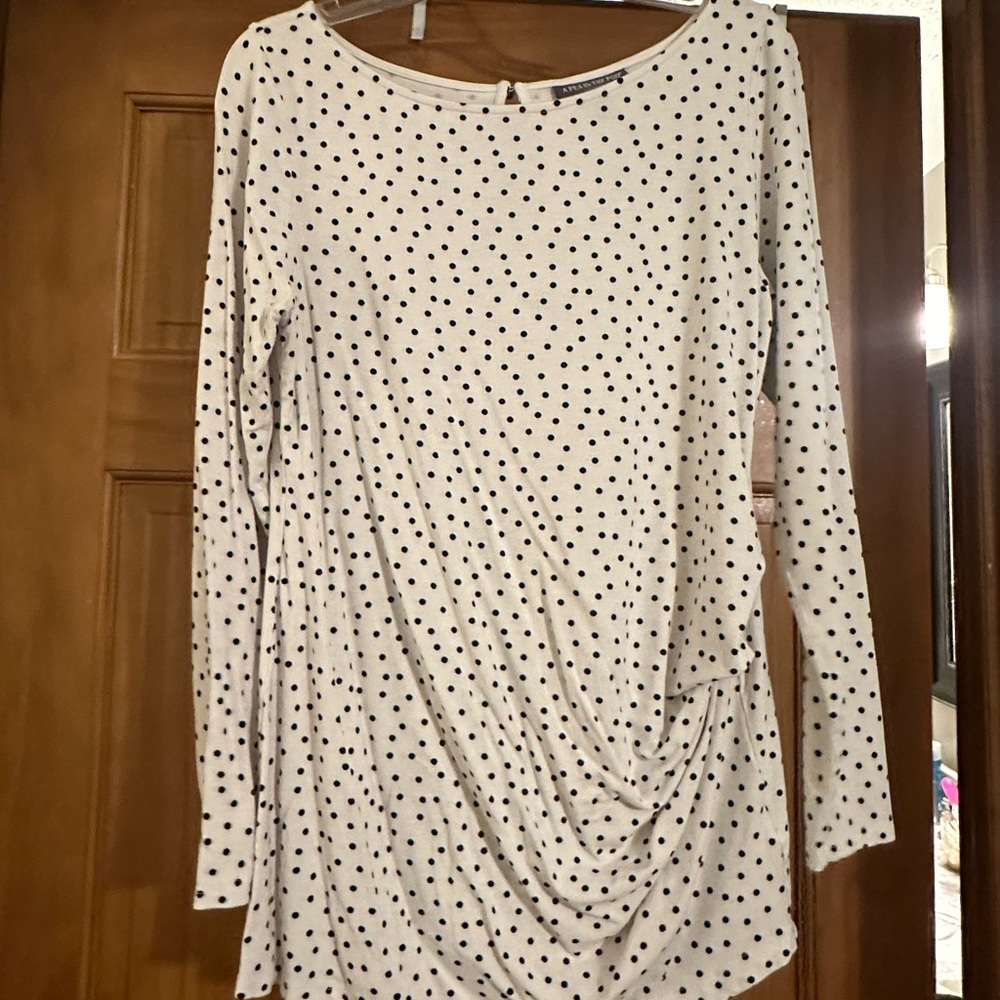 A pea in the pod black and white polka dot long sleeve maternity